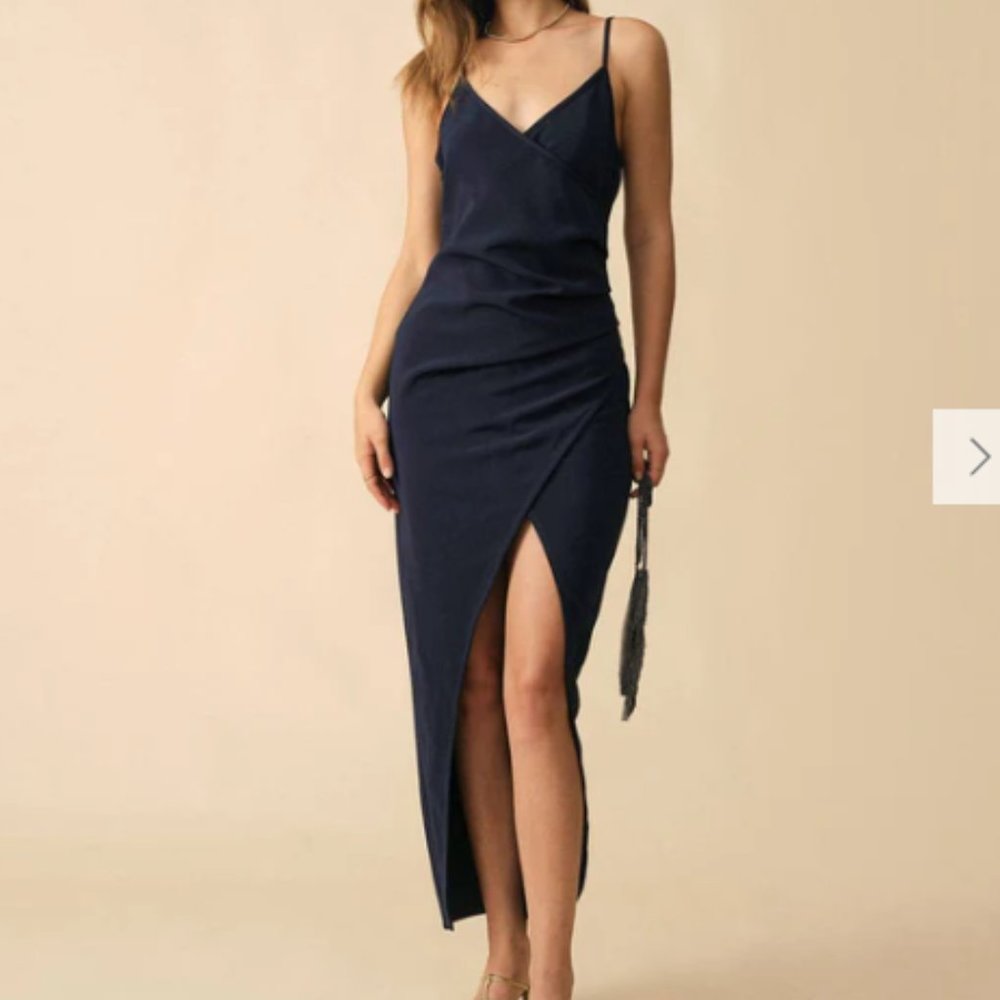Rihoas The Ruched Slit Bodycon Maxi Dress, Navy, Large